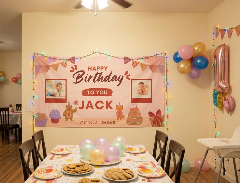 Personalised Birthday Banner with 2 Photos - Premium Glossy Paper, 60x120cm - Fast Shipping Ireland