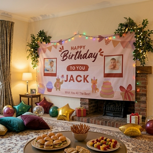 Personalised Birthday Banner with 2 Photos - Premium Glossy Paper, 60x120cm - Fast Shipping Ireland