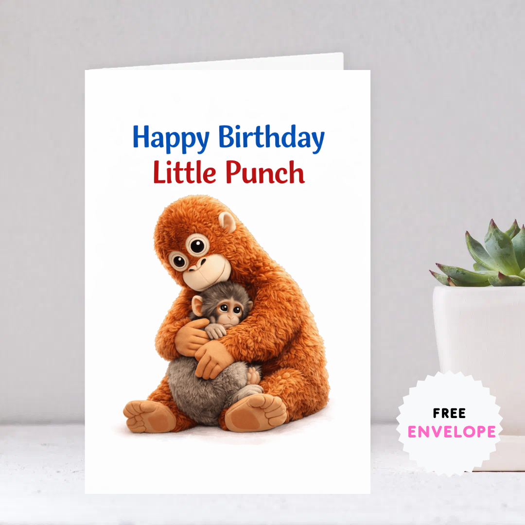 Little Punch Happy Birthday Card – Cute Monkey Punch A5 Greeting Card with White Envelope – Kids Birthday Gift