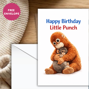 Little Punch Happy Birthday Card – Cute Monkey Punch A5 Greeting Card with White Envelope – Kids Birthday Gift