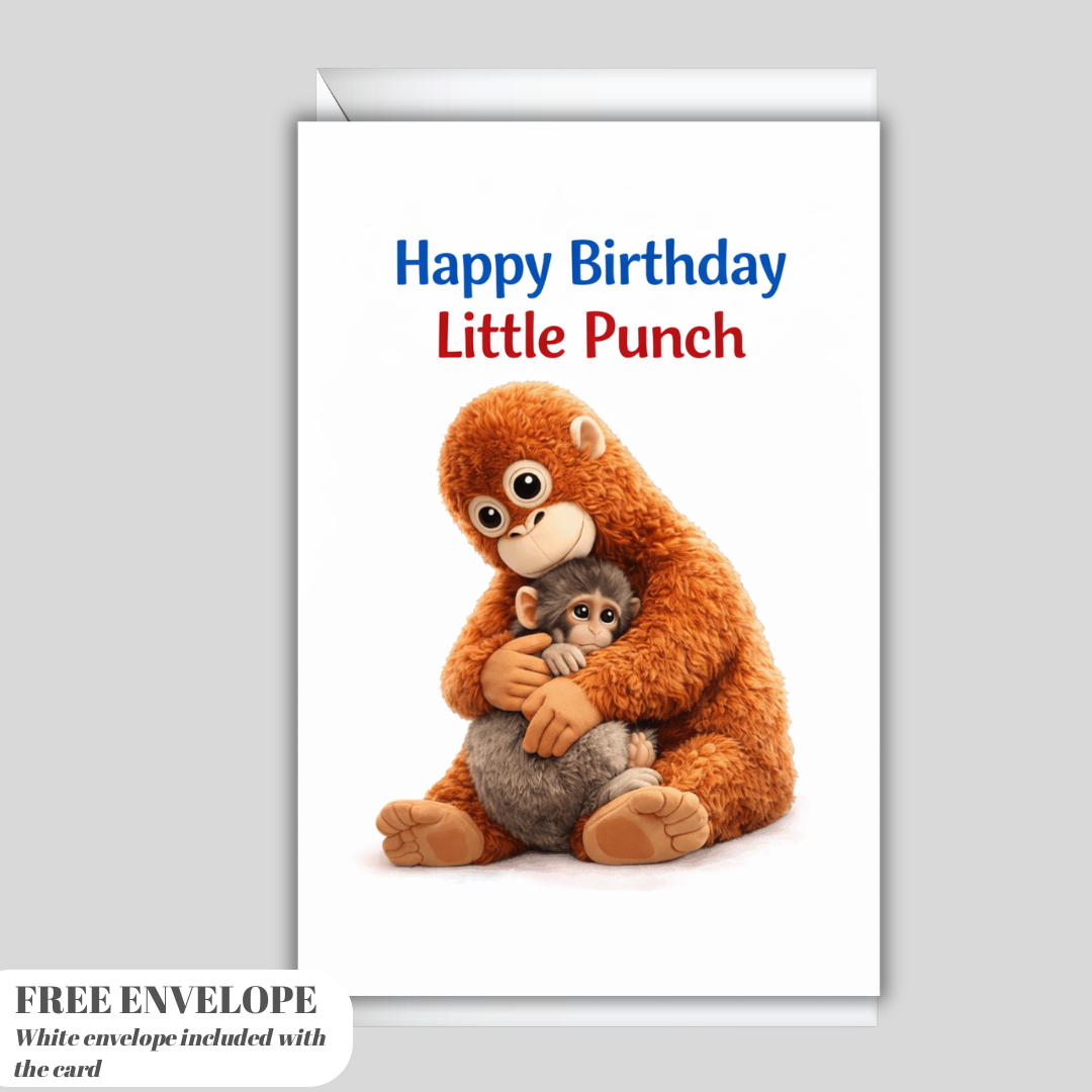 Little Punch Happy Birthday Card – Cute Monkey Punch A5 Greeting Card with White Envelope – Kids Birthday Gift
