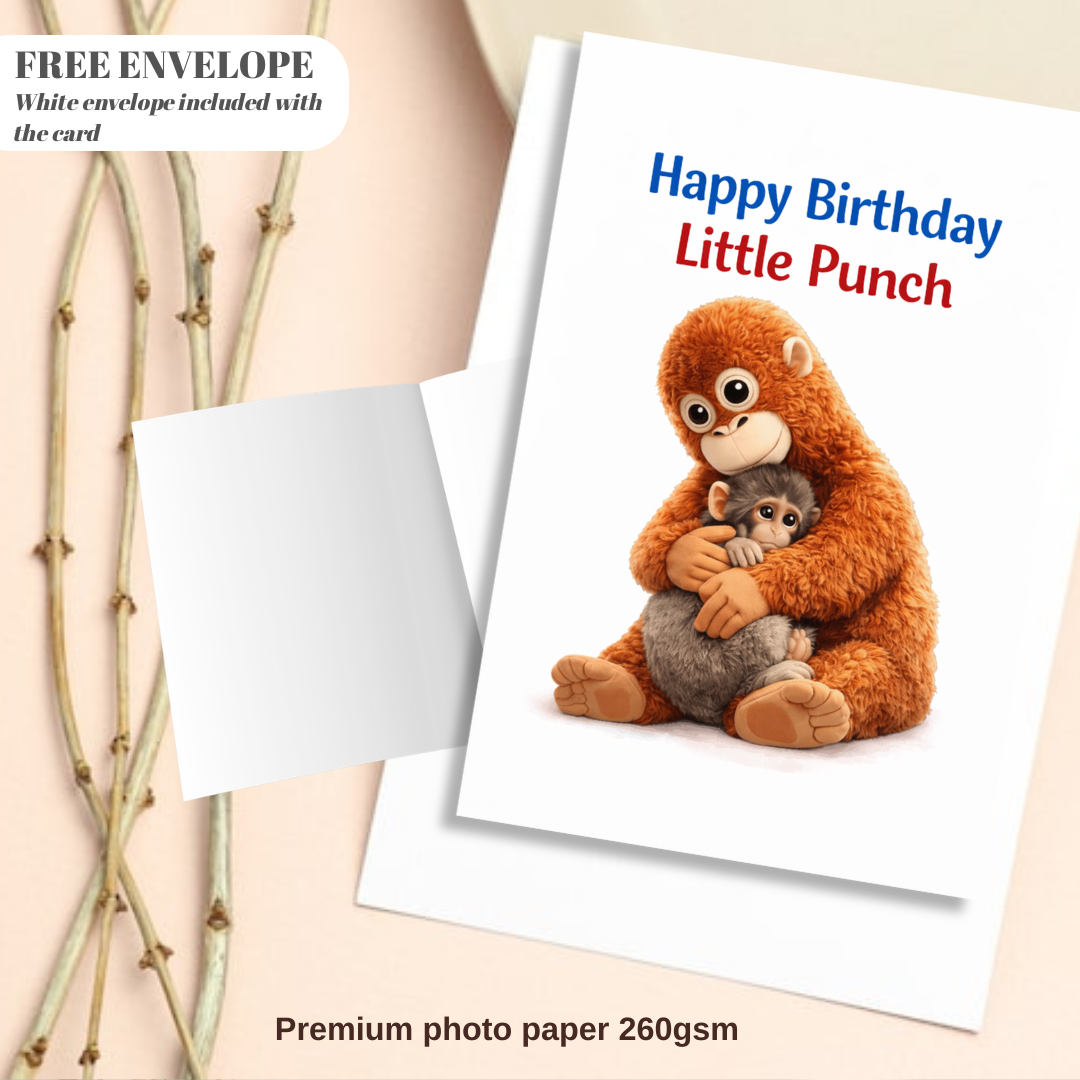 Little Punch Happy Birthday Card – Cute Monkey Punch A5 Greeting Card with White Envelope – Kids Birthday Gift