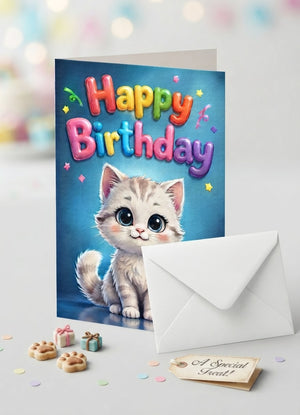 Cute Kitten Birthday Card for Her – Adorable Cat Greeting Card with White Envelope