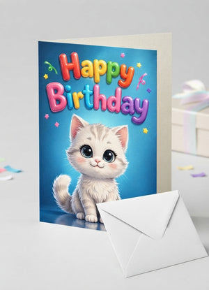 Cute Kitten Birthday Card for Her – Adorable Cat Greeting Card with White Envelope