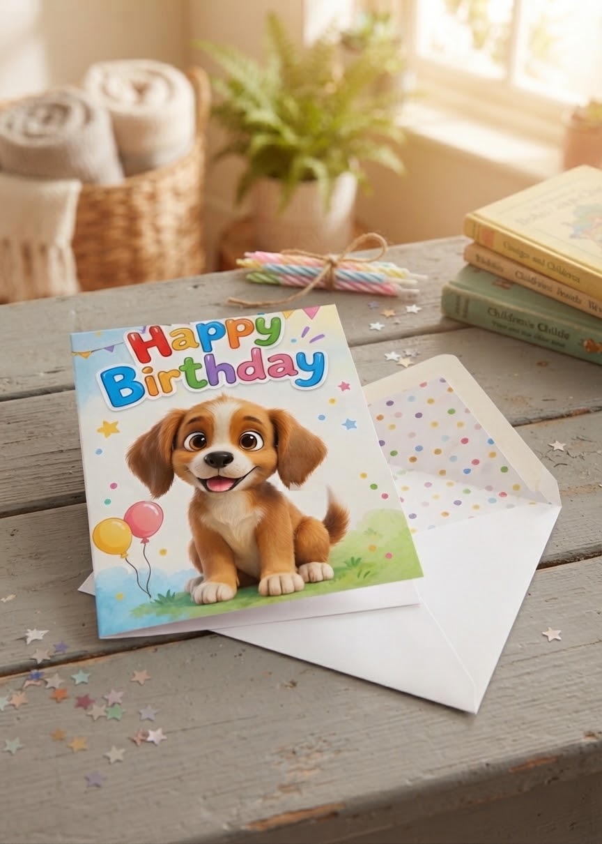 Cute Puppy Birthday Card for Him | Personalised Greeting Card with White Envelope