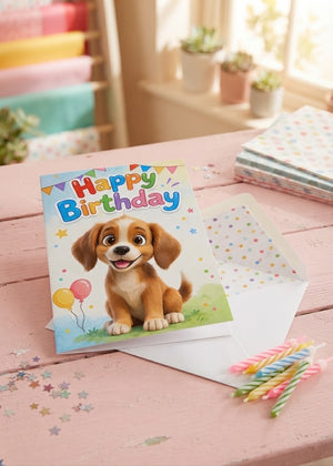 Cute Puppy Birthday Card for Him | Personalised Greeting Card with White Envelope