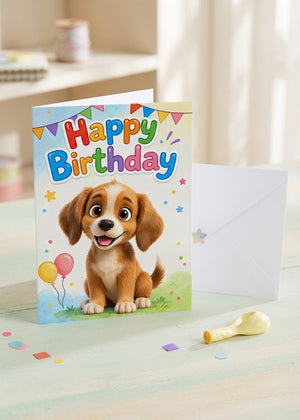 Cute Puppy Birthday Card for Him | Personalised Greeting Card with White Envelope