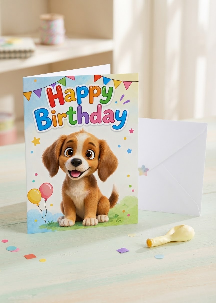 Cute Puppy Birthday Card for Him | Personalised Greeting Card with White Envelope