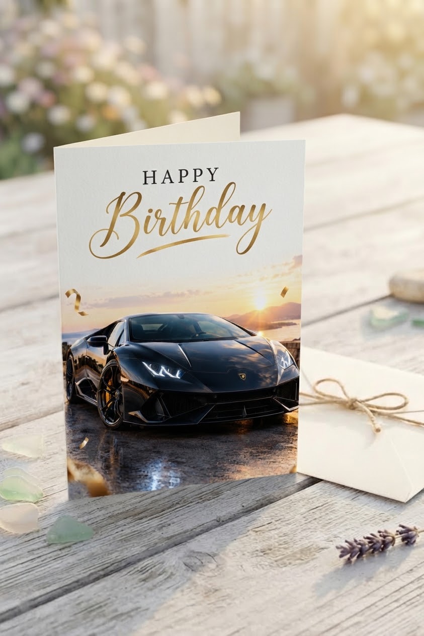 Luxury Sports Car Birthday Greeting Card for Him | Premium A5 Car Lover Birthday Card