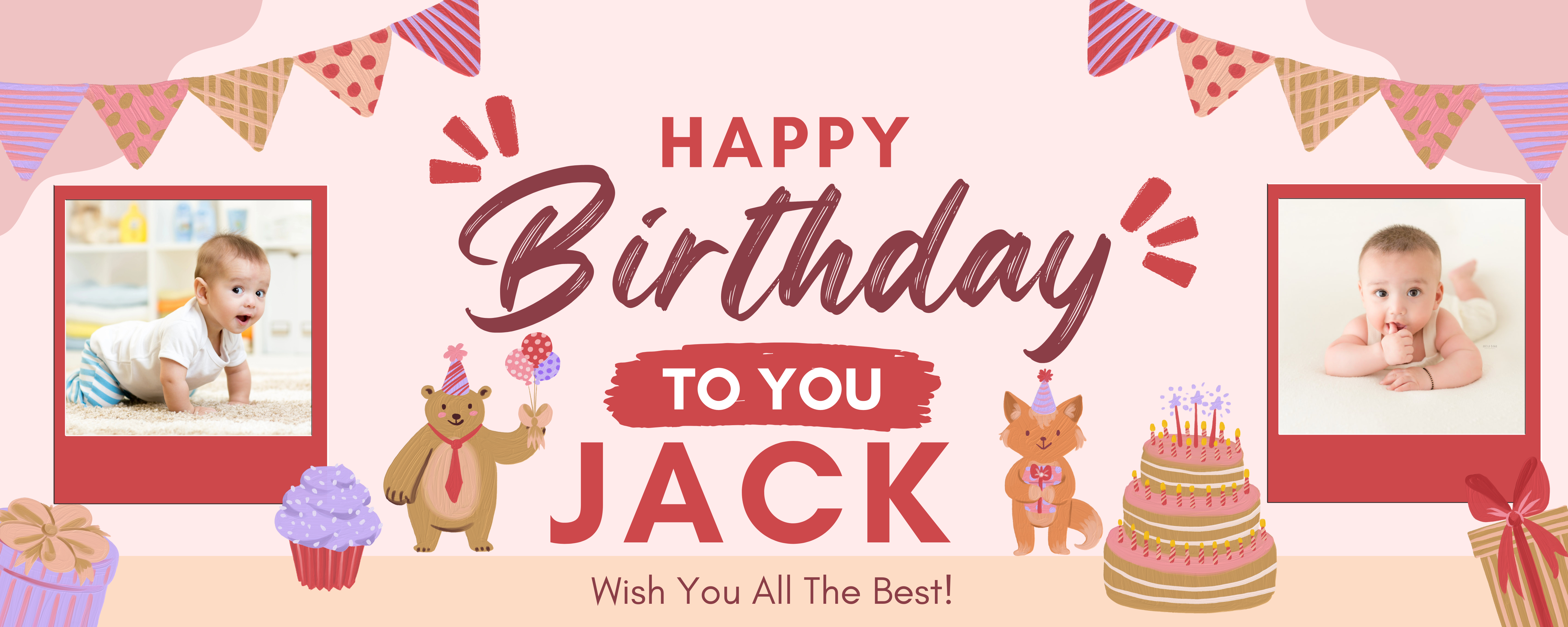 Personalised Birthday Banner with 2 Photos - Premium Glossy Paper, 60x120cm - Fast Shipping Ireland