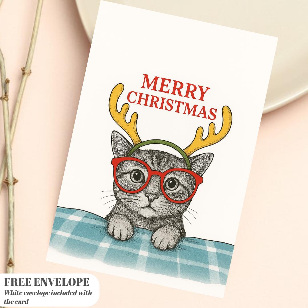 Funny Cat Lovers Christmas Card - Christmas Cat funny - Funny Xmas Cards For Cat Lovers - Cat on blanket , cat mums Funny