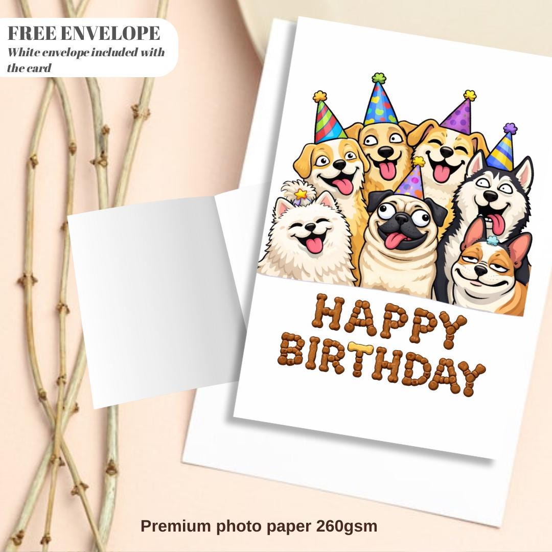 Funny Dog Birthday Greeting Card A5 – Meme Dogs Party Card, Happy Birthday Card for Dog Lovers