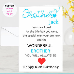 Personalised Brother Birthday Card Quote Coming of Age 21st 18th 16th 30th 40th Wonderful Brother Card for him
