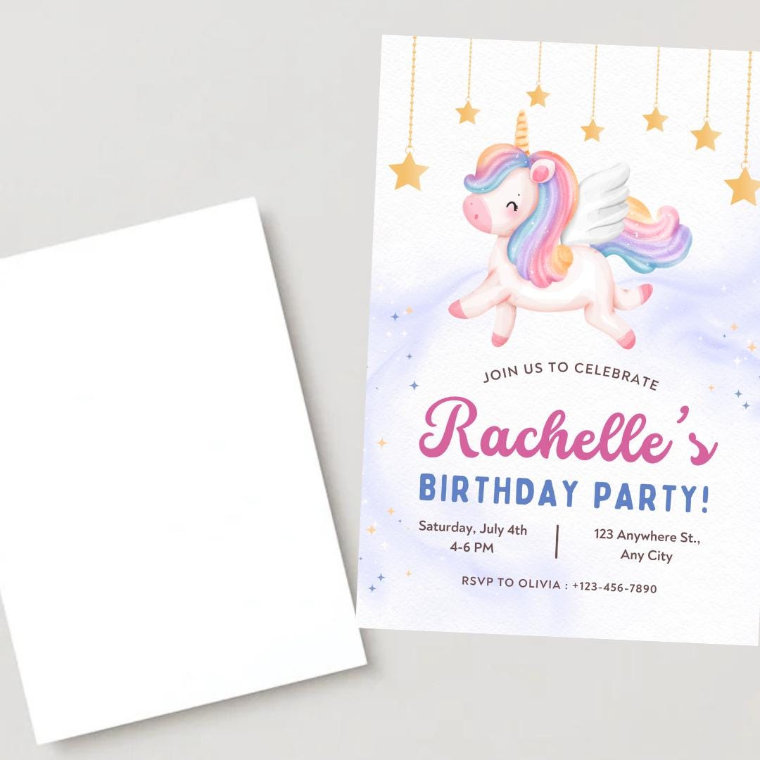 Unicorn birthday card invitation Personalised Custom invitation for birthday party unicorn style invitation card with lovely Unicorn