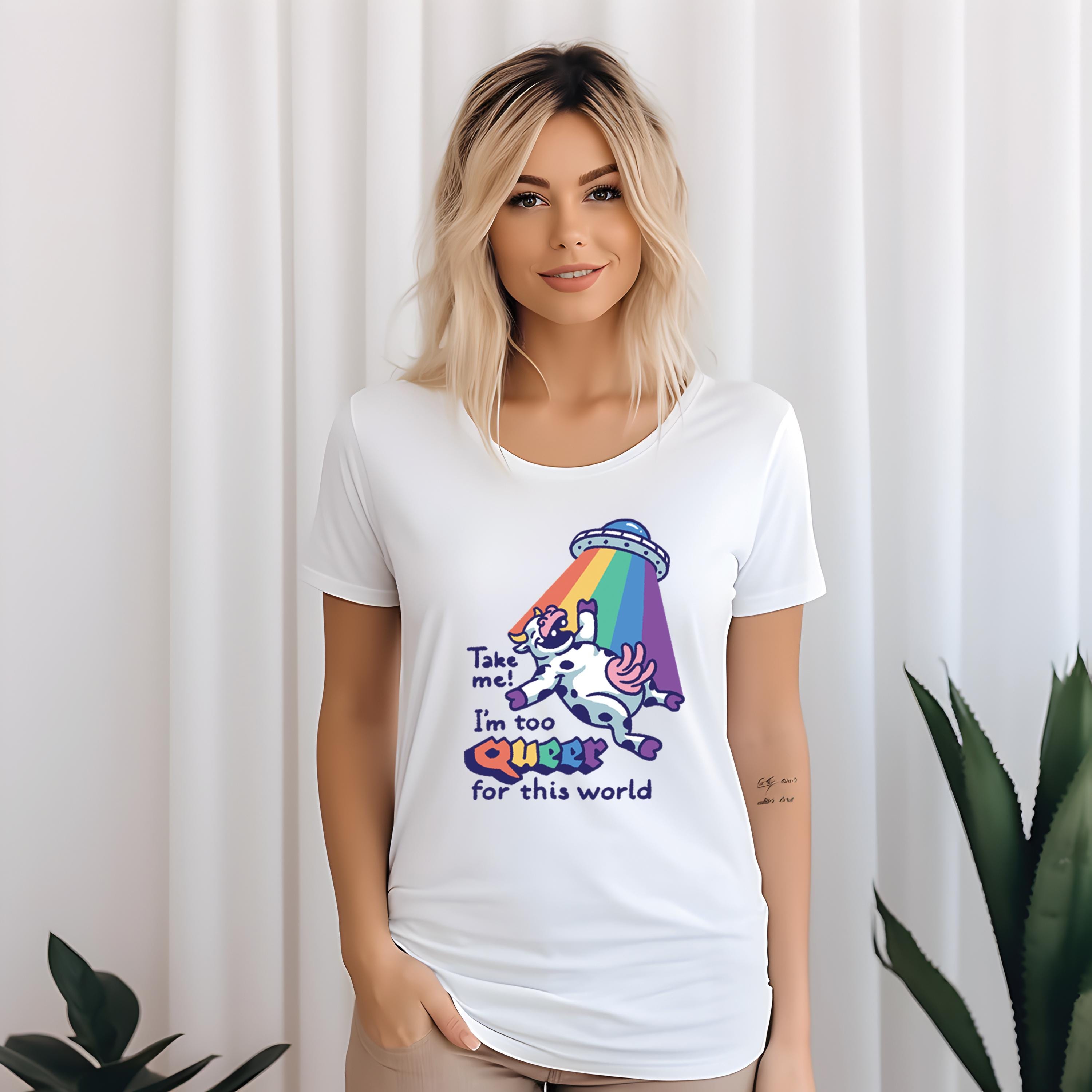 Tshirt damen Funny Tshirt for women  Softstyle T-Shirt take me i'm too queer for this world tshirt for her gift for women