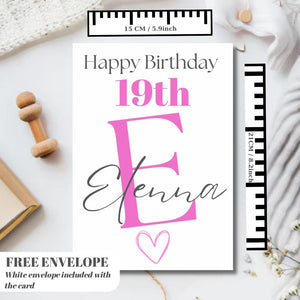 Happy 19th Birthday Card | Personalised Girl Greeting Card | Custom Number Card for your niece from grandma, aunt or loved one