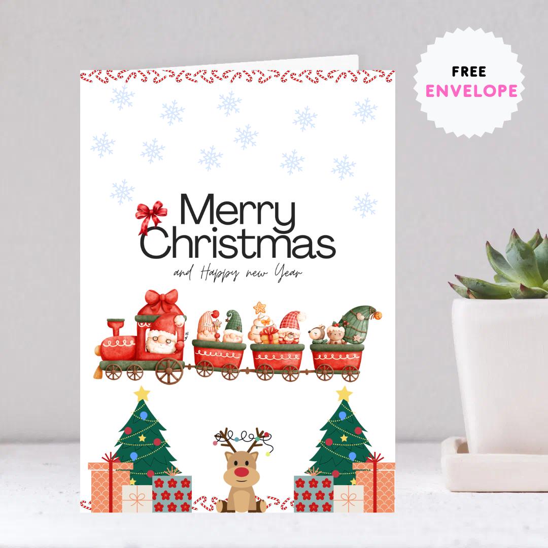 Christmas Card | Santa Train Xmas greeting Card | santa gift Card | Personalised Card name and age | For both of you | Santa Christmas card