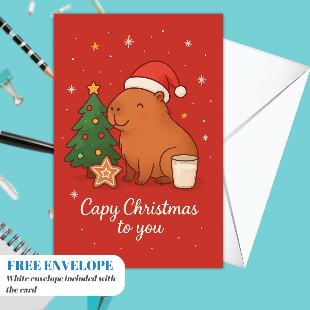 Capy Christmas Card  - Funny Capybara xmas  Cards For capybara Lovers - capy wishes Capy Christmas to you, capybara mums postcard