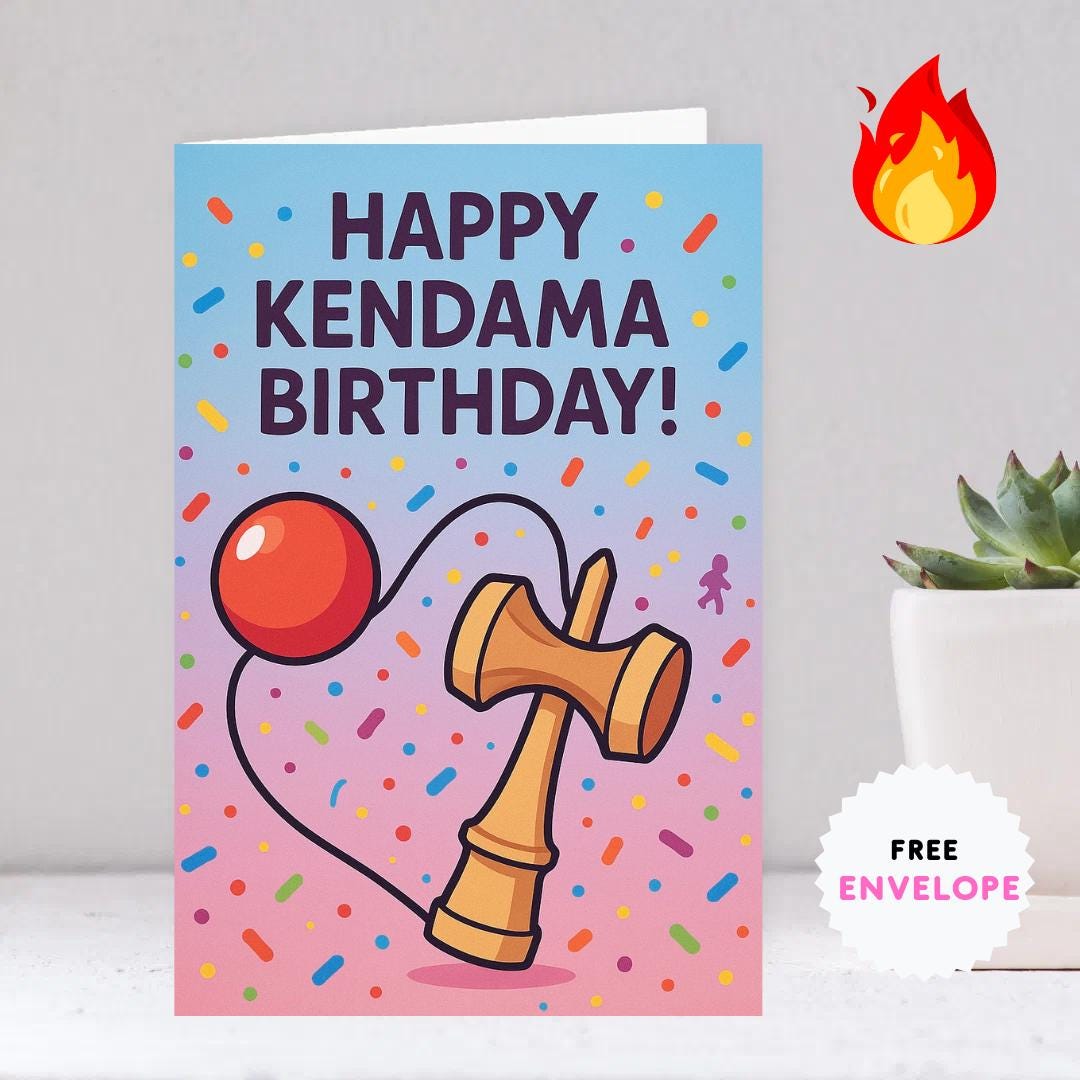 Kendama Birthday Greeting Card – Fun Colorful A5 Happy Kendama Birthday Card for Kids, Teens & Kendama Players – Unique Cartoon Gift for Ken