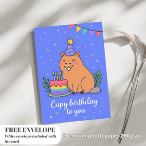 Capy Birthday - Capybara Birthday Card Cute animal birthday cards Hand drawn animal art capybara greeting card A5 size