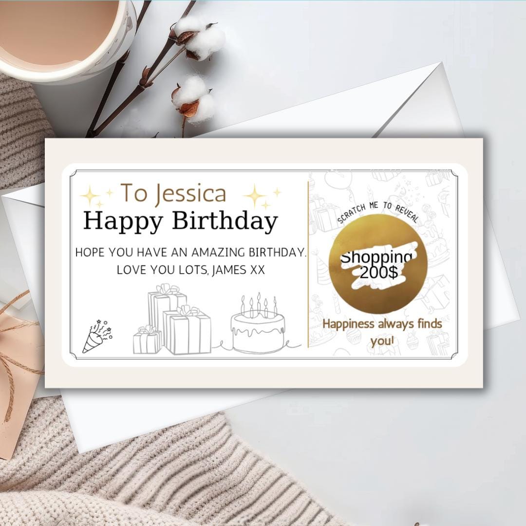 Personalised Birthday Scratch Card – Special Reveal Voucher for 30th, 40th, 50th, 60th, 70th, 80th Birthday
