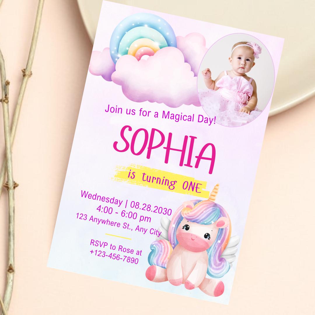 Unicorn birthday card invitation 1st, 2nd, 3rd, Personalised invitation for birthday party unicorn style invitation card with lovely Unicorn