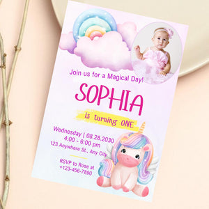 Unicorn birthday card invitation 1st, 2nd, 3rd, Personalised invitation for birthday party unicorn style invitation card with lovely Unicorn