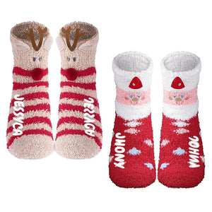 Personalized Christmas Fuzzy Socks for Women 2 Pairs Socks Cute Fluffy Socks Winter Warm Stockings Custom Name Socks Gift Ideas for Women