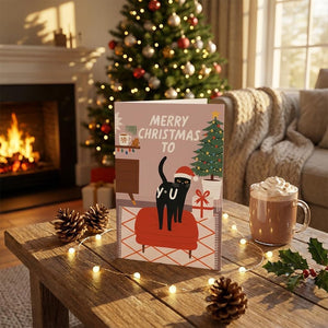 Funny Cat Christmas Card - Christmas Lover Cat - Funny Xmas Cards For Cat Lovers - Cat wishes you Merry Christmas to you, cat mums postcard