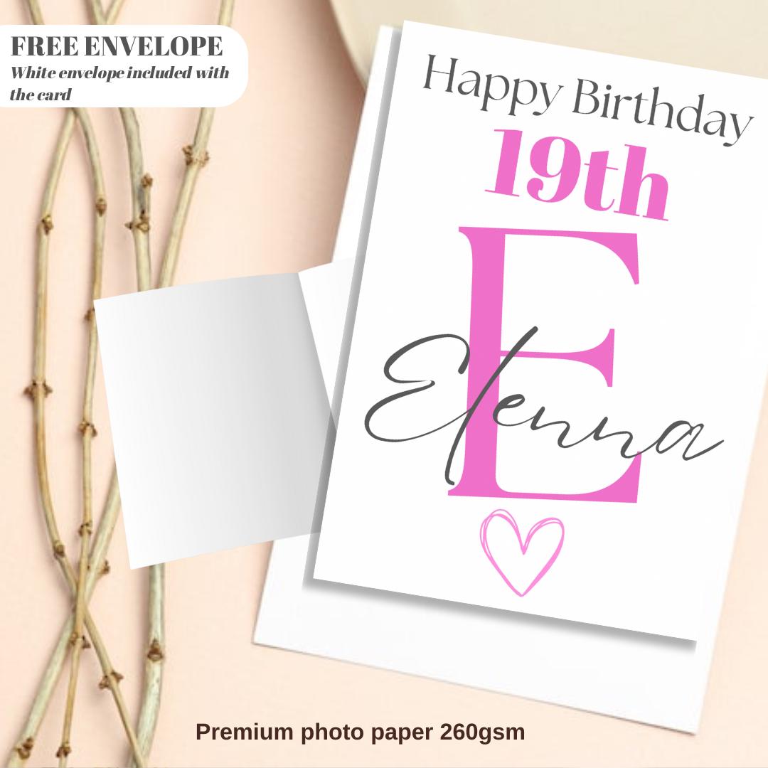 Happy 19th Birthday Card | Personalised Girl Greeting Card | Custom Number Card for your niece from grandma, aunt or loved one