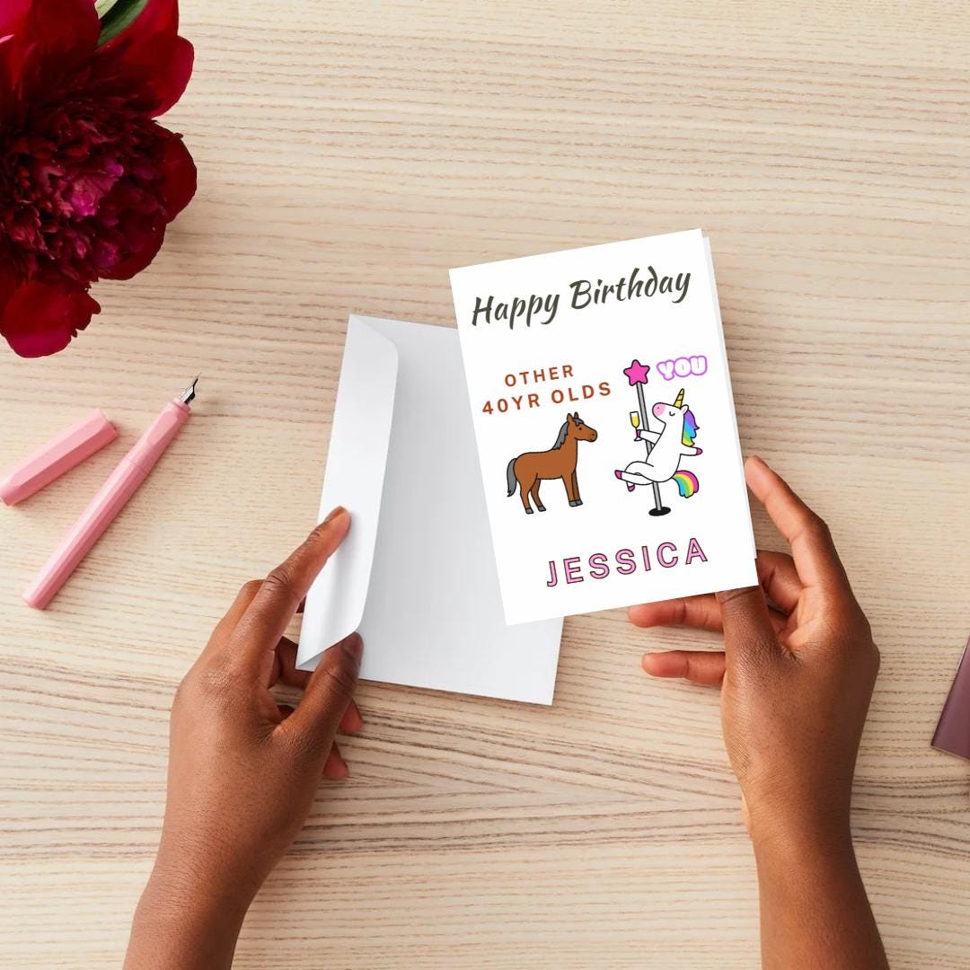 Birthday Card - Birthday Funny Card For Women, Unicorn Pole Dancer, Other 40 Year Olds You