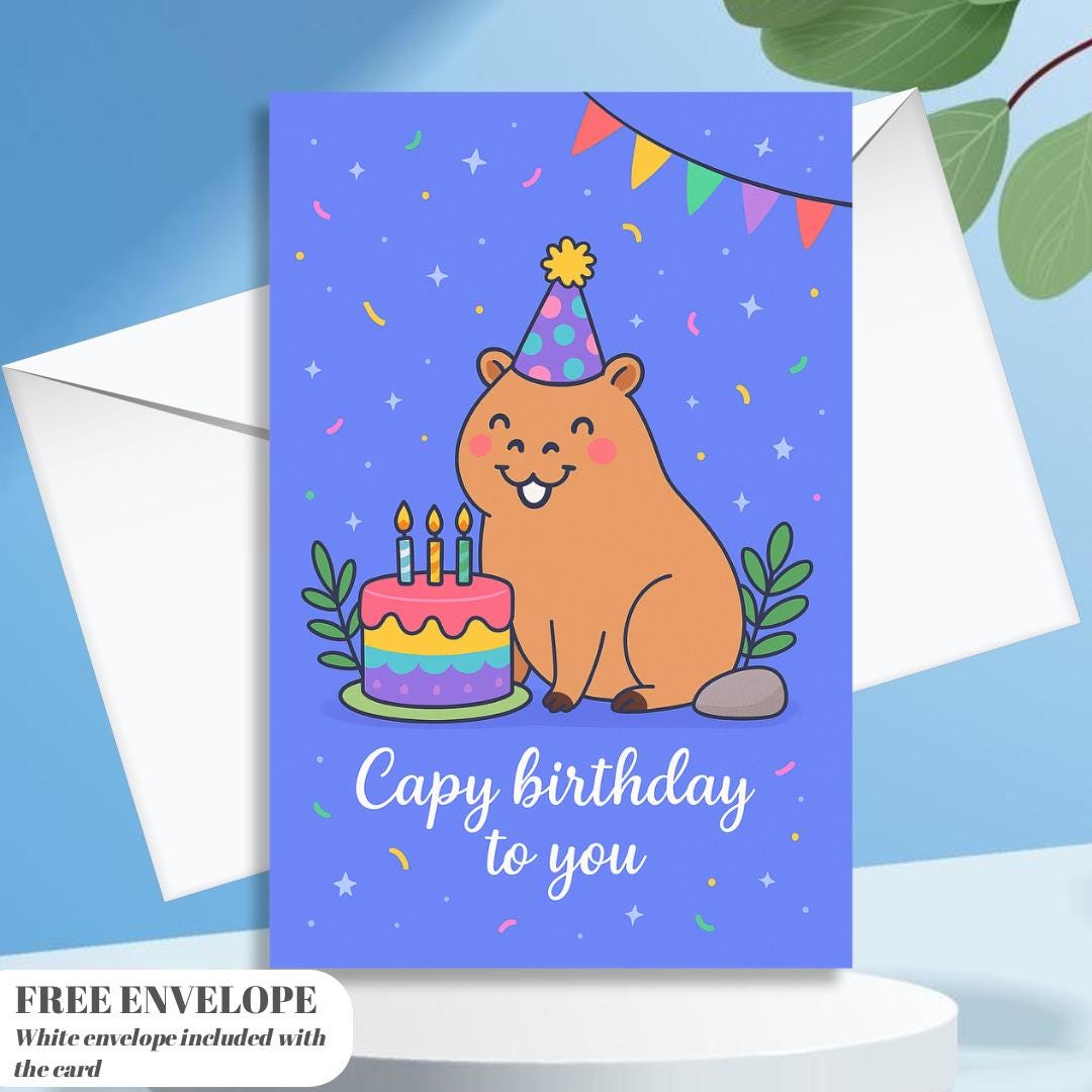 Capy Birthday - Capybara Birthday Card Cute animal birthday cards Hand drawn animal art capybara greeting card A5 size