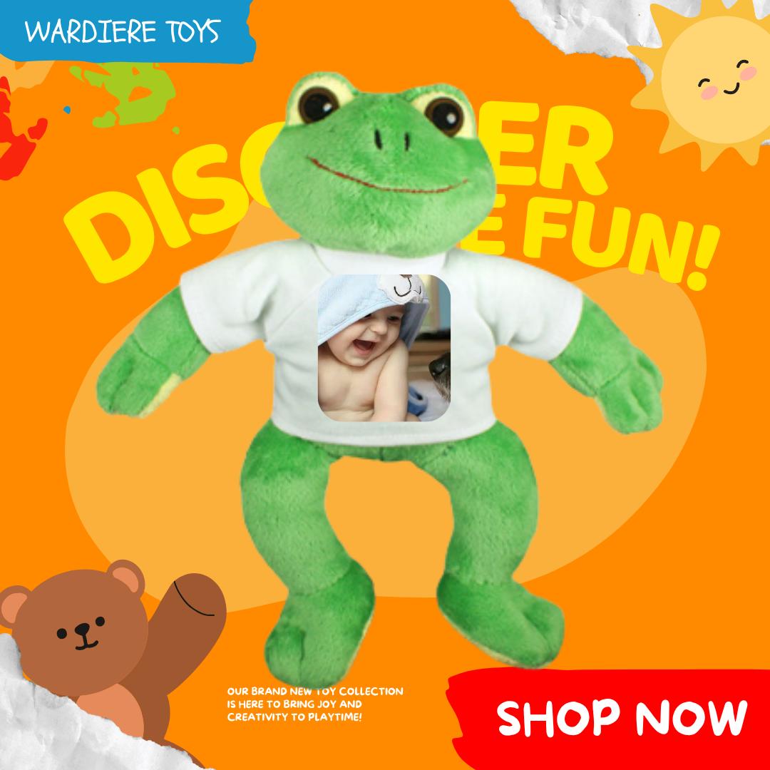 Personalized Frog Plush Toy with Photo or Text | Custom Gift for Baby, Kids, Mom, Grandma, Friend