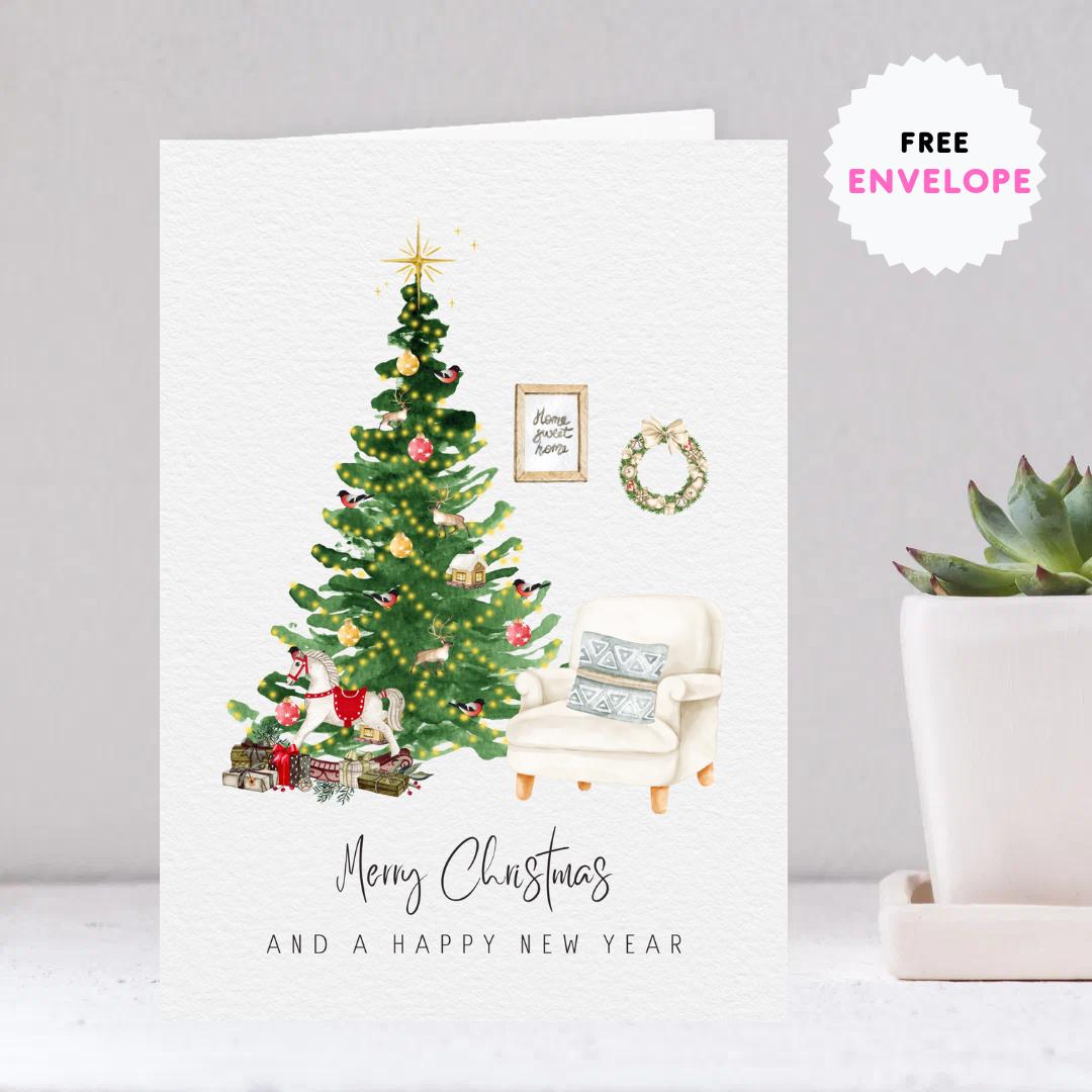 Personalised Christmas Tree Card – Merry Christmas to a Special Family | Custom Family Name Holiday Card