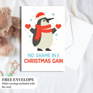 Personalised Pesto Penguin Christmas Card - No Shame in the Christmas Gain marry christmas card for him or her funny xmas card