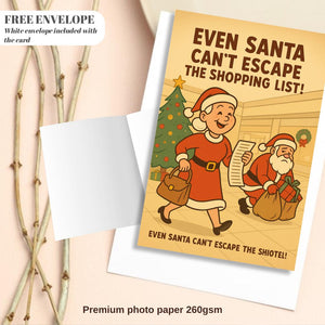 Funny Santa and Mrs Claus Christmas Card – A5 Holiday Greeting Card with Envelope, Retro Shopping Humor Xmas Card for Couples