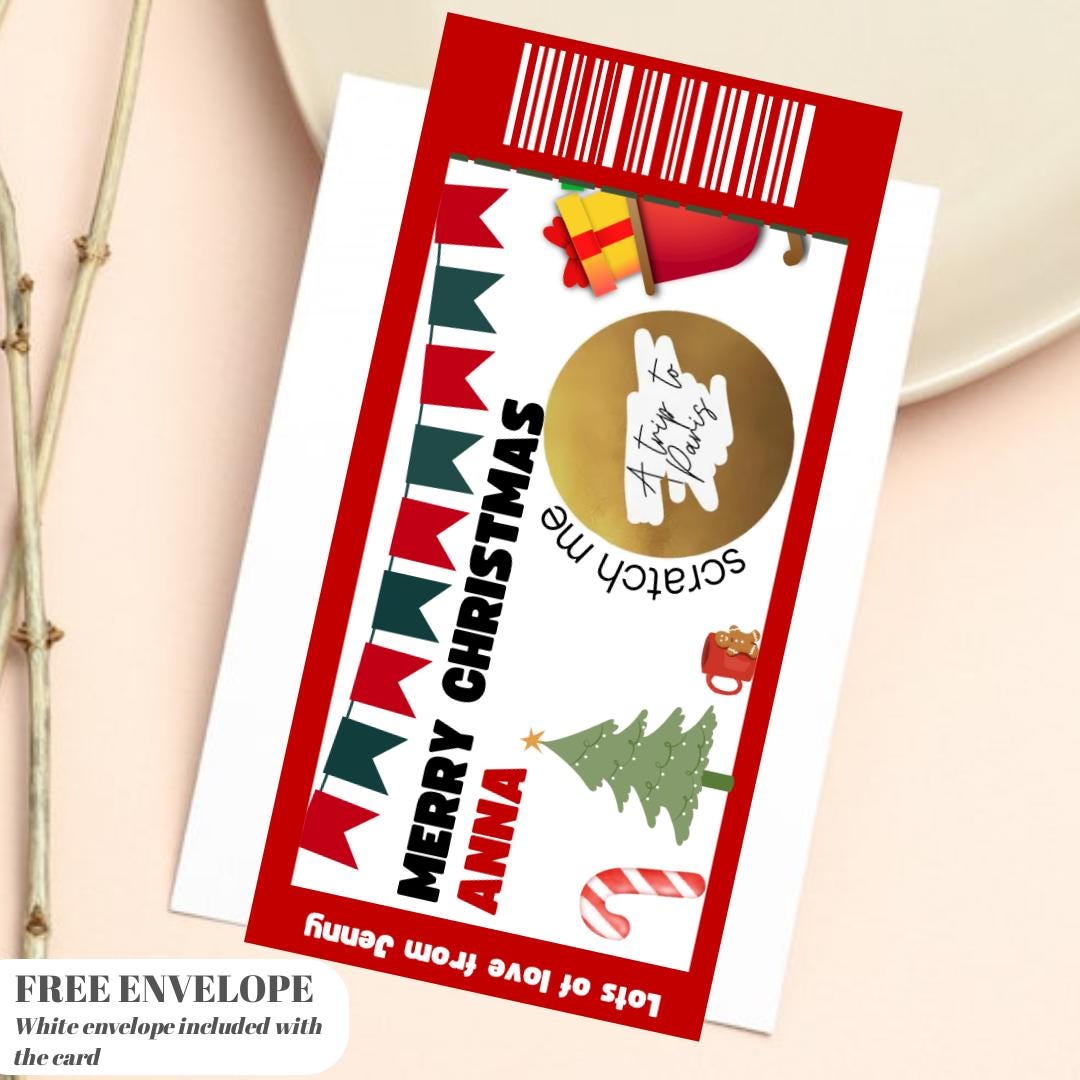 Personalized Christmas Scratch-Off Reveal Card | Custom Surprise Card for Secret Santa, Christmas Gift, Concert, Holiday, Festival, Cinema