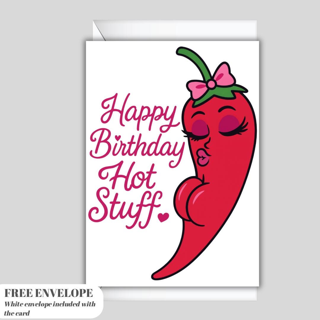 Funny Spicy Birthday Card – Sexy Chili Pepper Diva Illustration – Cute Flirty Printable Birthday Card for Partner, Husband, Wife, Boyfriend,