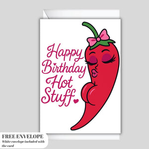 Funny Spicy Birthday Card – Sexy Chili Pepper Diva Illustration – Cute Flirty Printable Birthday Card for Partner, Husband, Wife, Boyfriend,