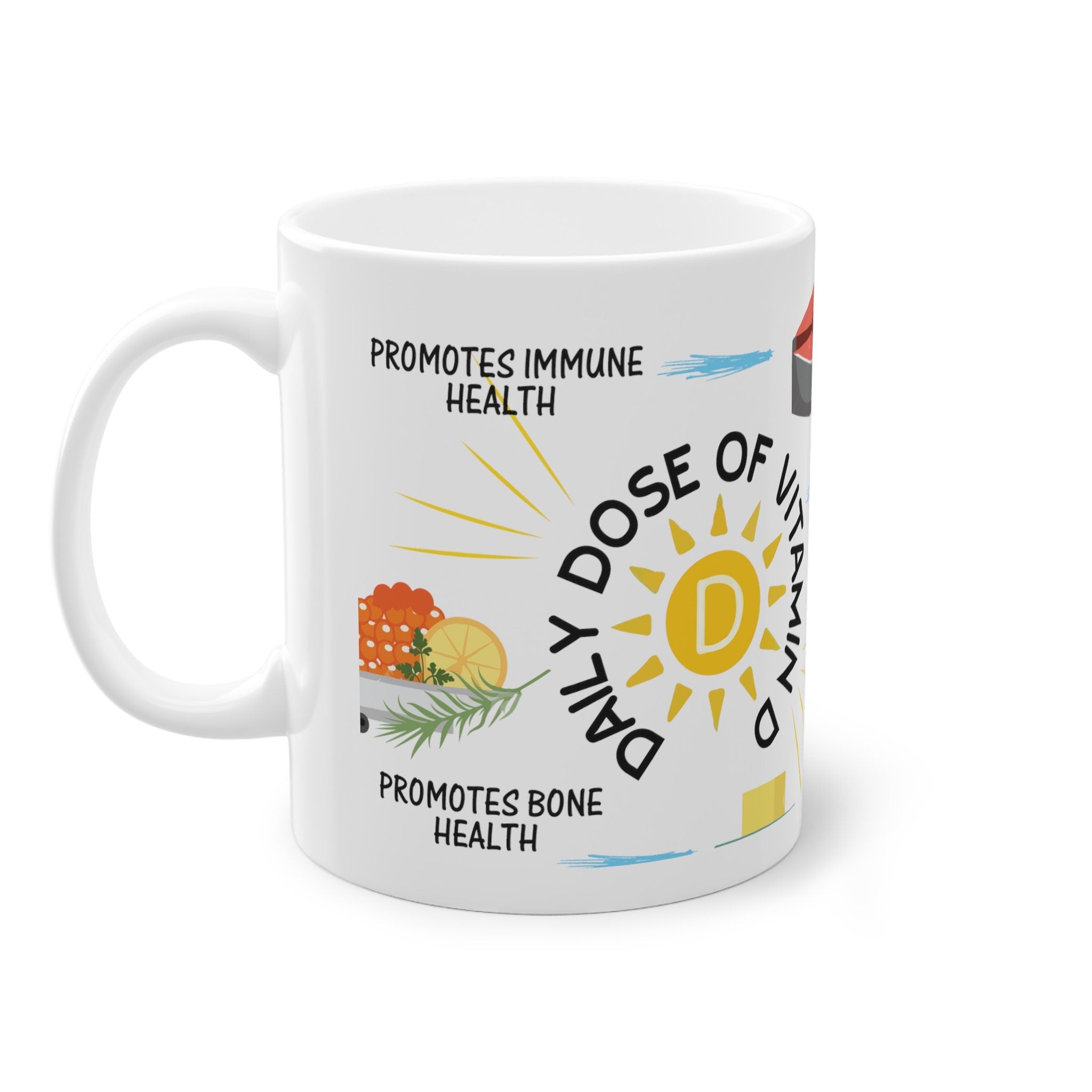 Vitamin D Mug: Glossy Ceramic Coffee Cup, Health Gift