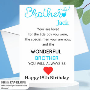 Personalised Brother Birthday Card Quote Coming of Age 21st 18th 16th 30th 40th Wonderful Brother Card for him