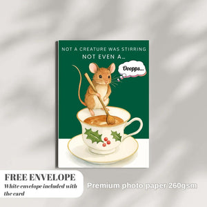 Funny Christmas Card | Christmas Mouse Card | Not a Creature Was Stirring | Twas the Night Before Christmas Greeting
