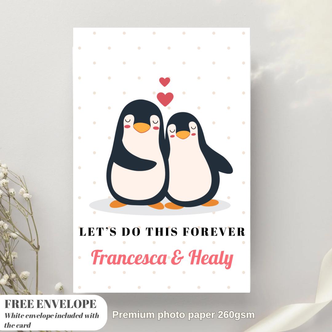 Penguin Love Card Personalised Card Greeting Card for him and her card greeting card birthday gift penguin card boyfriend valentines card