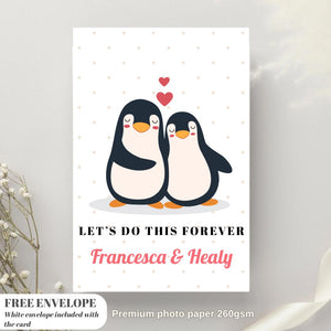 Penguin Love Card Personalised Card Greeting Card for him and her card greeting card birthday gift penguin card boyfriend valentines card