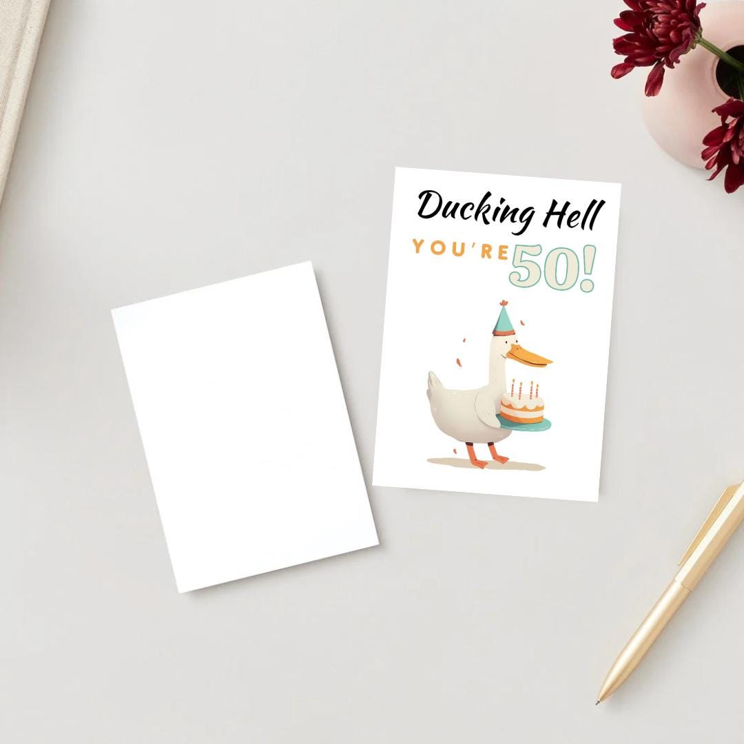 Funny 50th Birthday Card – Ducking Hell You’re 50! | Humorous Offensive Milestone Greeting Card | Duck Animal Theme Joke Card for Him or Her