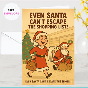 Funny Santa and Mrs Claus Christmas Card – A5 Holiday Greeting Card with Envelope, Retro Shopping Humor Xmas Card for Couples