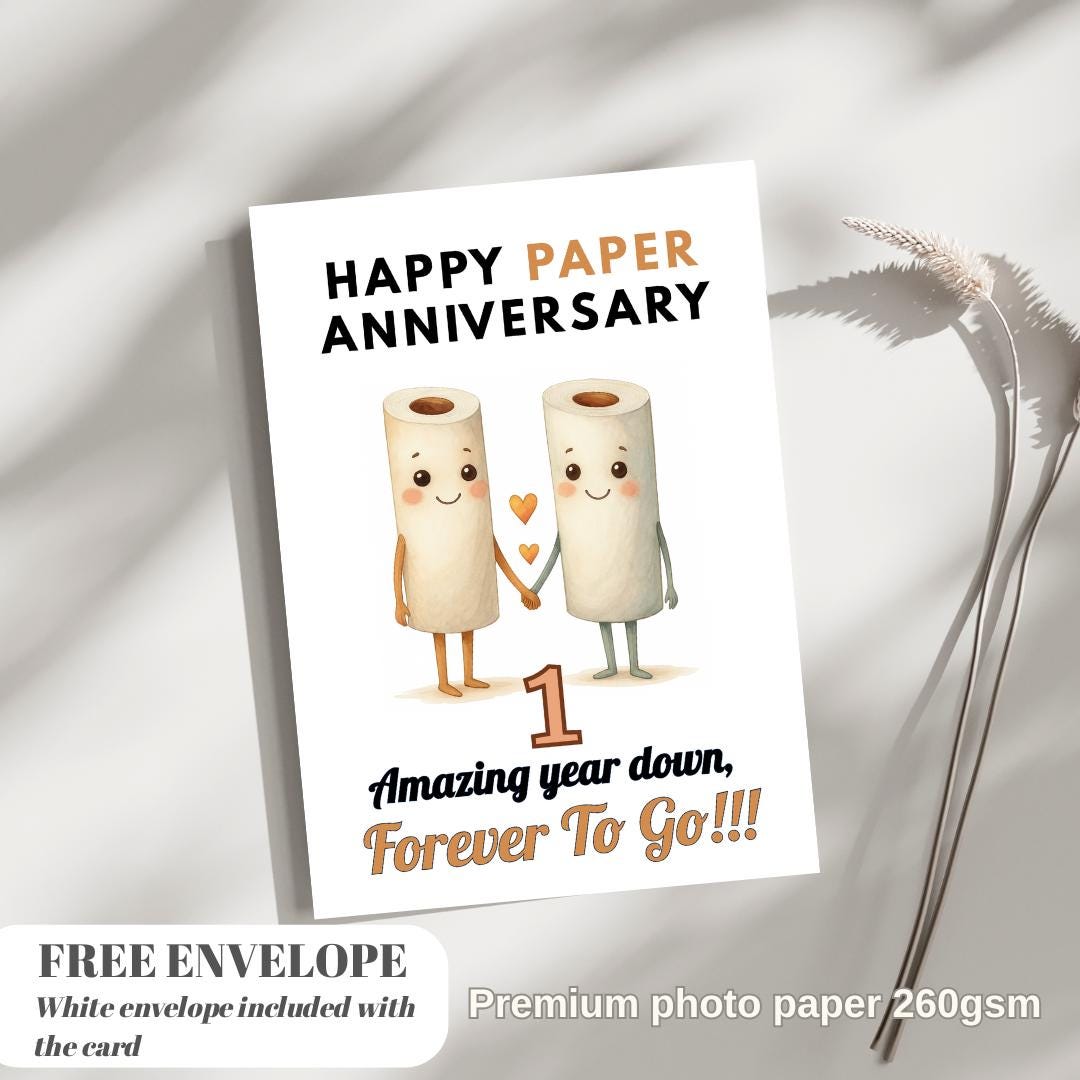 Funny 1st Anniversary Card, Unique Design, 'Happy Paper Anniversary' Personalised Birthday Card Greeting Card