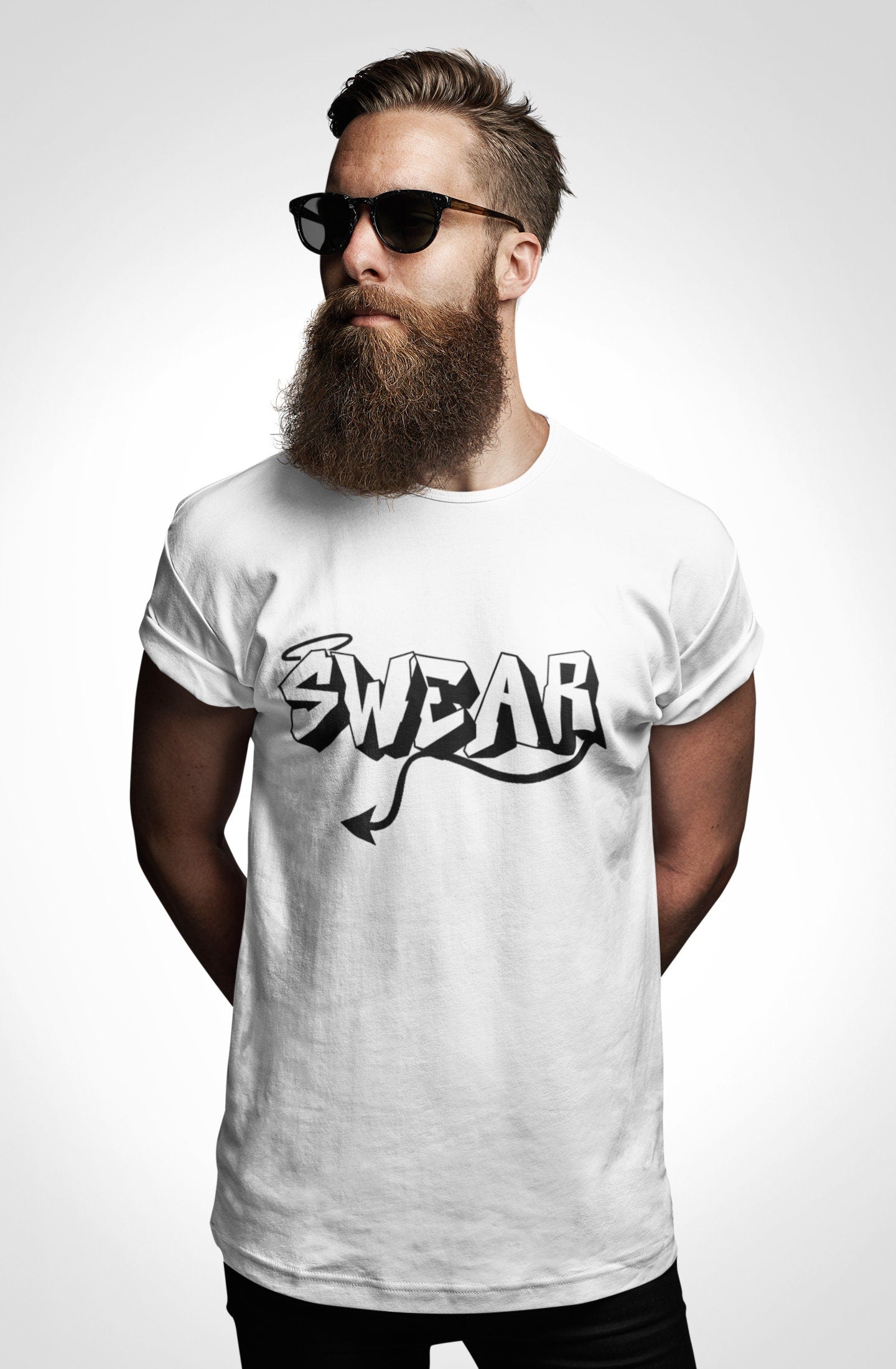 T-shirt, Aesthetic Crewneck, Popular Funny Vinyl print Swear,Evil and Angel signs  Men Shirt, Cotton Fitted STATEMENT Tee, nice, cool tees