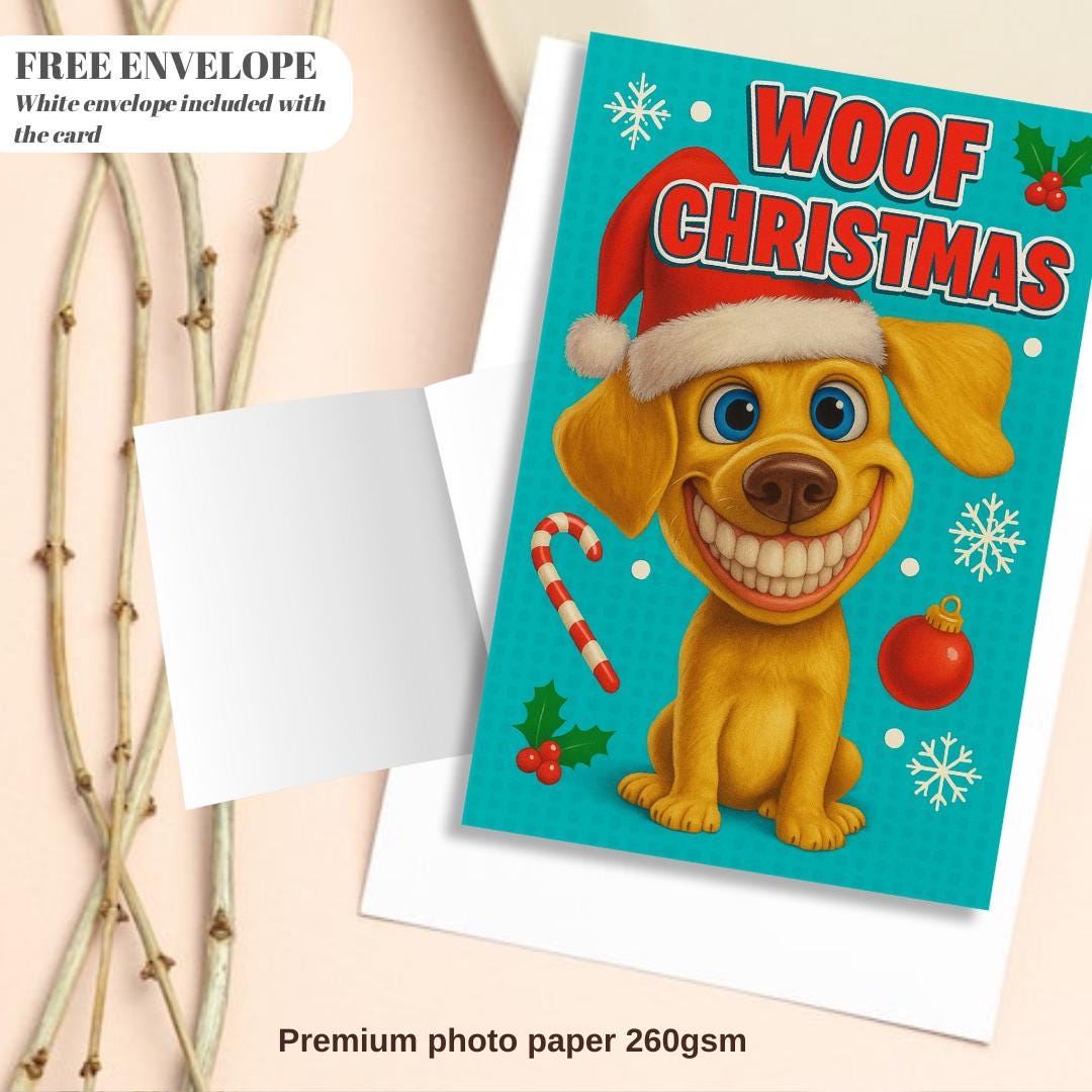Dog meme Christmas Card  - Funny dog lover xmas  Cards For dog Lovers - dog wishes woof Christmas to you, meme dog mums postcard