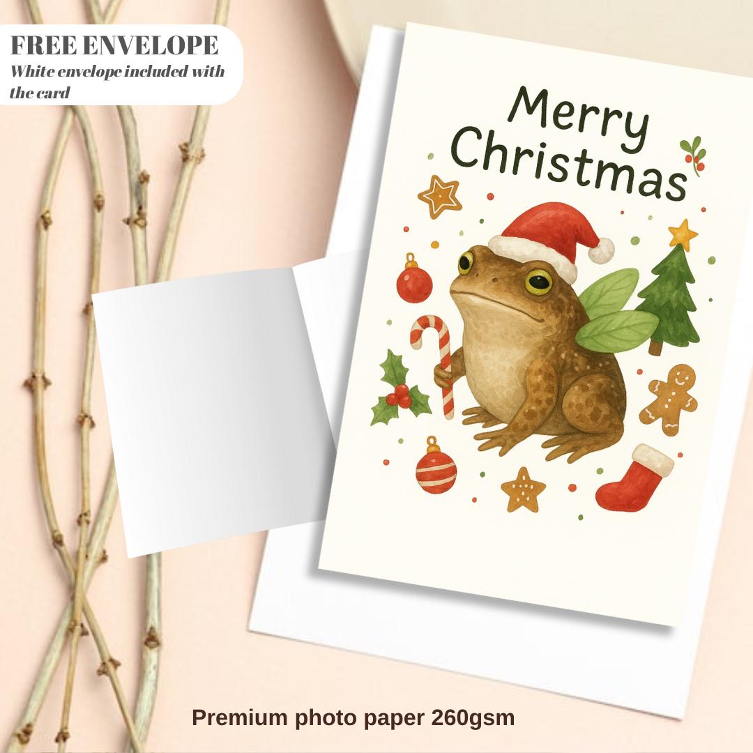 Frog Christmas Card | Marry Christmas Grumpy Card | frog santa gift Card | For frog lovers